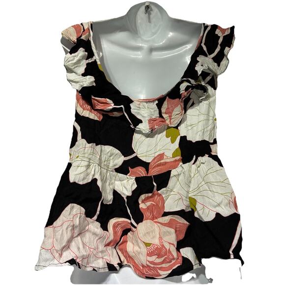 Cupcakes And Cashmere Womens Peplum Floral Tie Front Scoop Neck top Blouse M - Picture 2 of 5